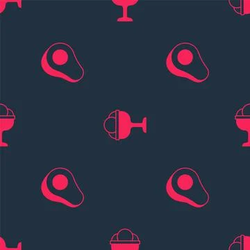 Set Avocado fruit and Ice cream in the bowl on seamless pattern. Vector Stock Illustration
