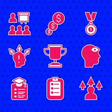 Set Award cup, To do list or planning, Front end development, Man with thir.. 스톡 일러스트