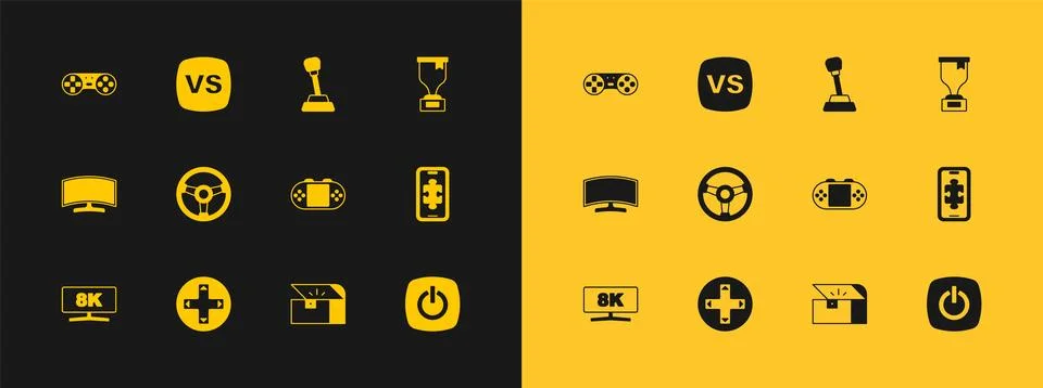 Set Award cup Game controller or joystick Portable video game console Chest f Stock Illustration