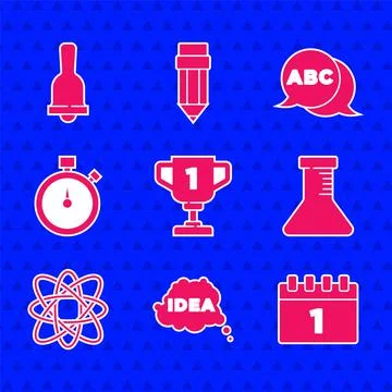 Set Award cup, Idea, speech bubble, Calendar first september date, Test tube and Illustrazione stock