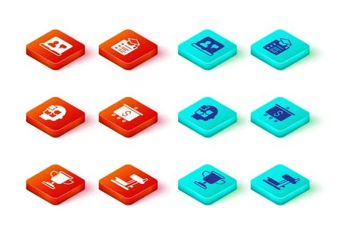 Set Award cup, Treadmill machine, Head puzzles strategy, Target with dollar Stock Illustration