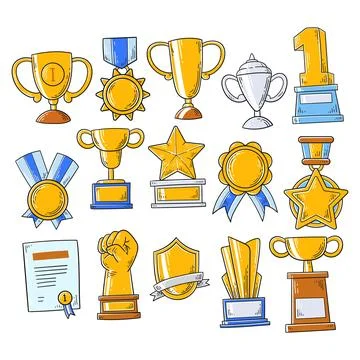 Set of award illustration vector hand-drawn collection 库存插图