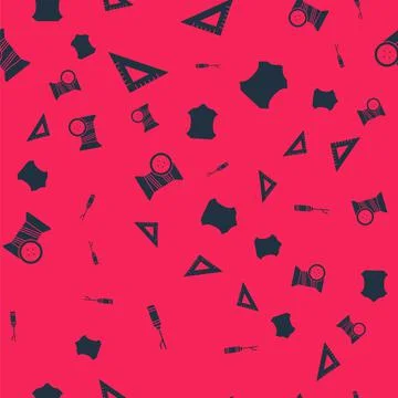 Set Awl tool, Triangular ruler, Sewing thread and button and Leather on seamless 스톡 일러스트