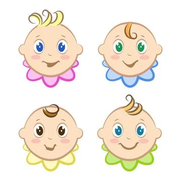 Set of babies avatars. Children's faces. Little boys and girls. Vector Stock Illustration