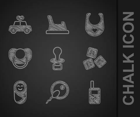 Set Baby dummy pacifier, Sperm, monitor walkie talkie, ABC blocks, Newborn baby Ilustración de archivo