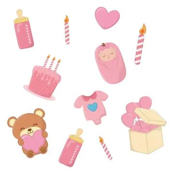 Set of baby elements in pink Illustrazione stock