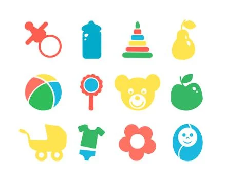 Set of baby objects colorful icon Stock Illustration