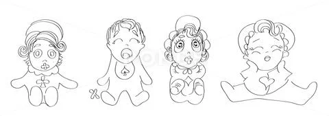 Set of baby sketches in black lines Stock Illustration