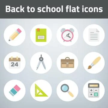 Set back to chool flat style vector icon. isolated from background. Illustrazione stock