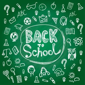 Set back to school. Blackboard chalk sketch. Stock Illustration