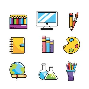 Set back school creative utensils Stock Illustration