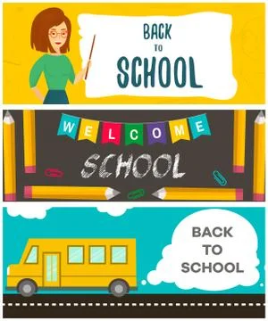 Set of back to school flyers. Template for back to school sale. Vector illu.. Illustrazione stock