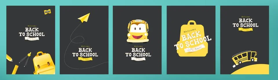 Set of back to school posters with cute playful typography and school-theme.. Stock Illustration