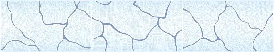 Set of backdrops map. Skyline urban panorama. Digital flat design street map. Stock Illustration