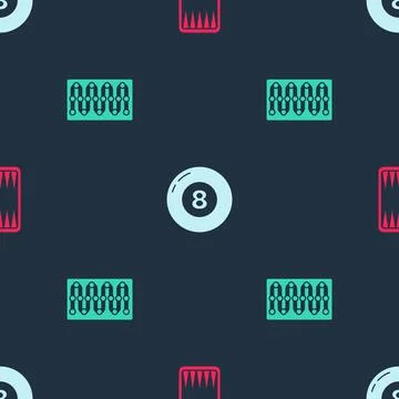 Set Backgammon board, Billiard pool snooker ball and Board game on seamless Stock Illustration
