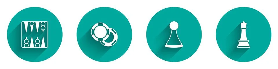Set Backgammon board, Casino chips, Chip for game and Chess icon with long Stock Illustration
