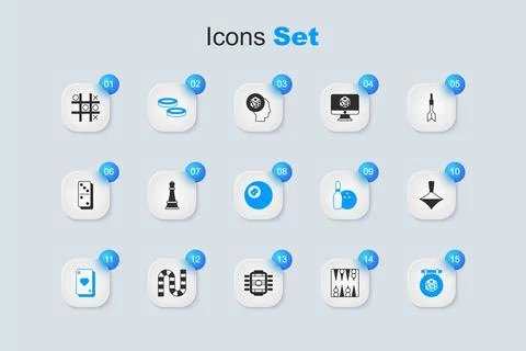 Set Backgammon board, Chess, Checker game chips, Playing cards, Game dice, .. Stock Illustration