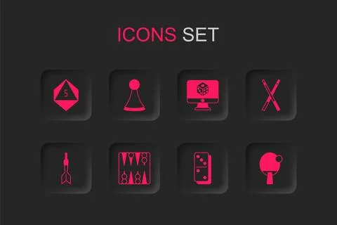 Set Backgammon board, Chip for game, Game dice, Domino, Crossed billiard cu.. Stock Illustration