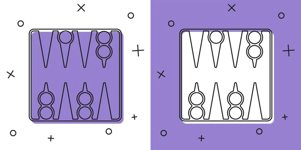 Set Backgammon board icon isolated on white and purple background. Vector Stock Illustration