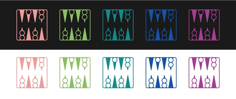 Set Backgammon board icon isolated on black and white background. Vector Illustrazione stock