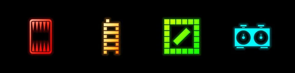 Set Backgammon board, Mahjong pieces, Board game and Time chess clock icon Stock Illustration