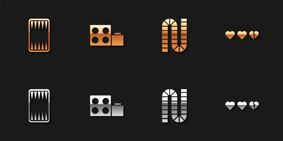 Set Backgammon board, Toy building block bricks, Board game and Hearts for icon Ilustración de archivo