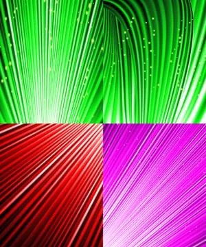 Set of background of colourful luminous rays. Vector Stock Illustration