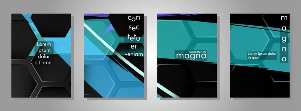 Set the background of the hexagon book cover. Gradient color light pattern wi Illustrazione stock
