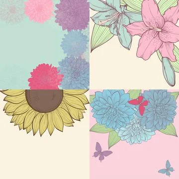 Set of background with space for text, frame of flowers. Hand-drawn contour l Stock-Illustration