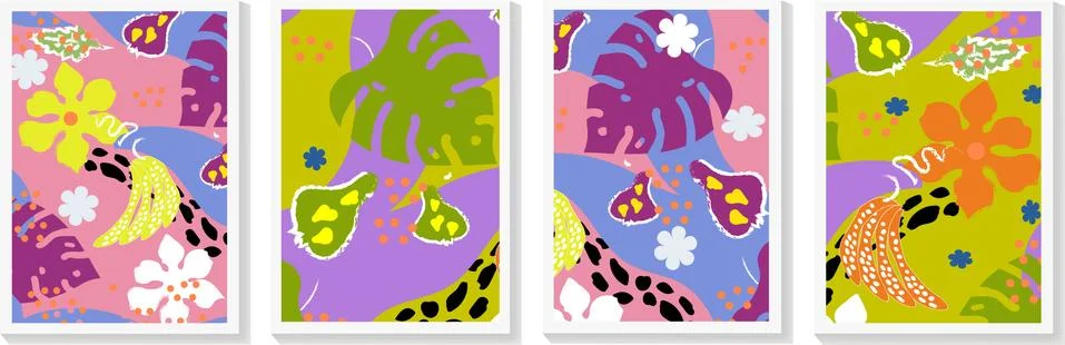 Set of background Template illustrations wall arts vector. Abstract Tropical des Stock Illustration