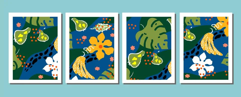 Set of background Template illustrations wall arts vector. Abstract Tropical des Stock Illustration