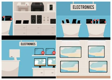 Set of backgrounds for electronics store banners, flat vector illustration. Stock Illustration