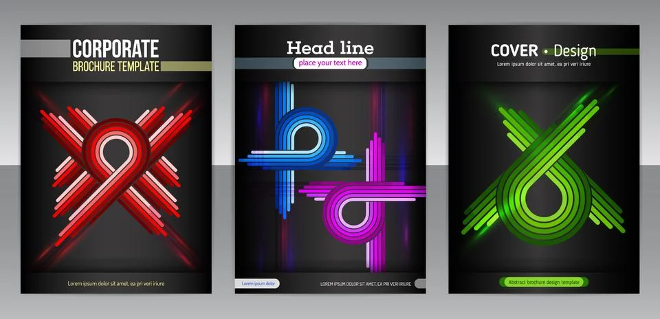 Set of backgrounds with flat dynamic pattern Illustrazione stock