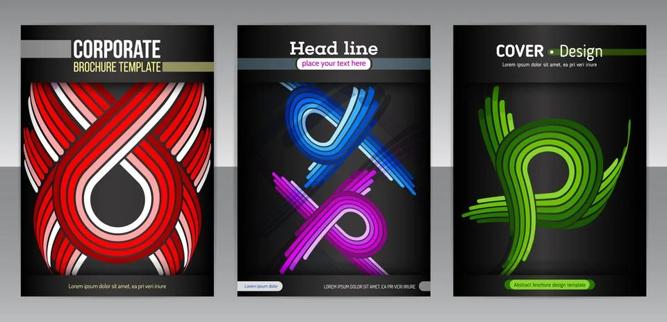 Set of backgrounds with flat dynamic pattern Stock Illustration