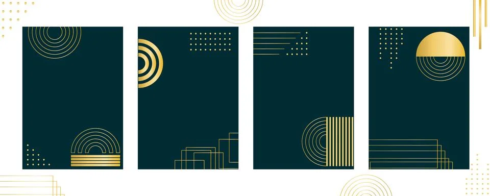 Set backgrounds with golden abstract elements Stock Illustration