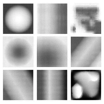 Set of backgrounds from halftone dots. Design element for poster, card, banne Stock Illustration