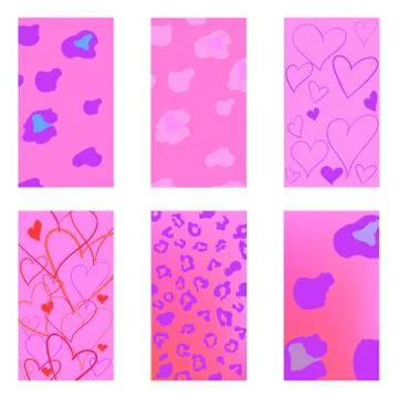 Set of backgrounds with hearts and leopard pattern Stock Illustration