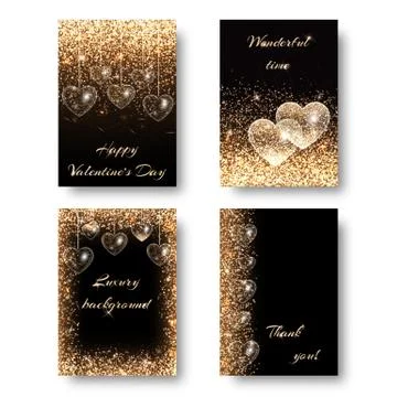Set of backgrounds with shiny hearts Stock Illustration