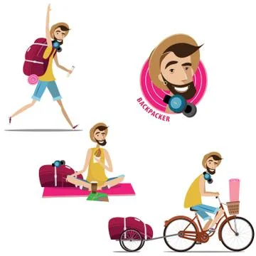 Set of backpackers Stock Illustration