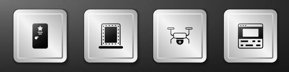 Set Backstage, Makeup mirror with lights, Drone flying and Video recorder laptop Stock Illustration