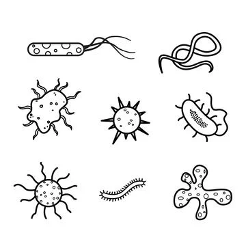 Set of Bacteria and Microbes for Coloring. Vector Illustration of Viruses C.. Stock Illustration
