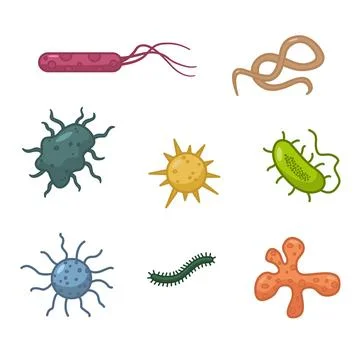 Set of Bacteria and Microbes. Vector Illustration of Viruses Causing Variou.. Stock Illustration