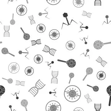 Set Bacteria bacteriophage, Stop virus, Virus under magnifying glass and DNA Stock Illustration