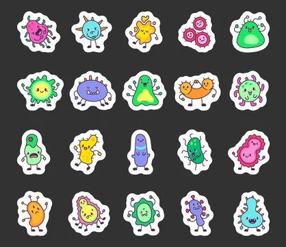 Set of bacteria cartoon characters Stock Illustration