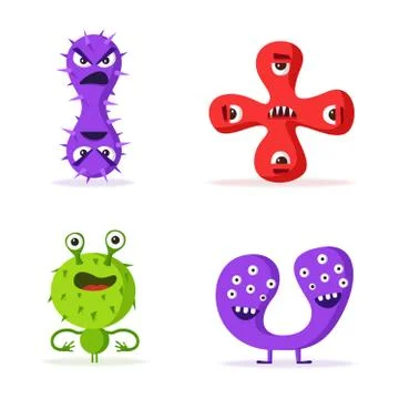 Set of bacteria characters. Cartoon vector illustration. Microbiology Stock Illustration