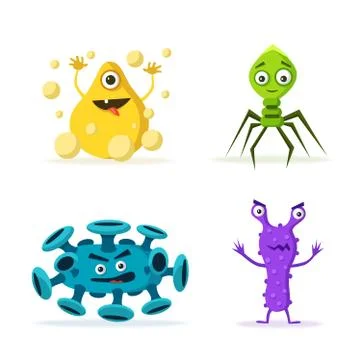 Set of bacteria characters. Cartoon vector illustration. Microbiology Stock Illustration