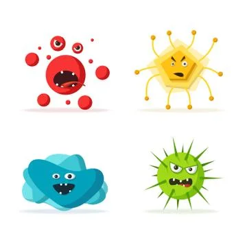 Set of bacteria characters. Cartoon vector illustration. Microbiology Stock Illustration