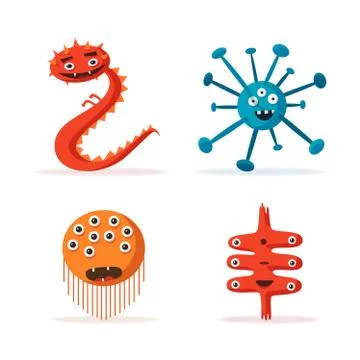 Set of bacteria characters. Cartoon vector illustration. Microbiology Stock Illustration