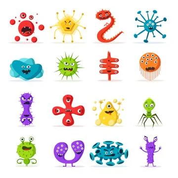 Set of bacteria characters. Cartoon vector illustration. Microbiology Stock Illustration