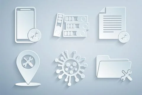 Set Bacteria, File document service, Location, Folder, Office folders and M.. Stock Illustration